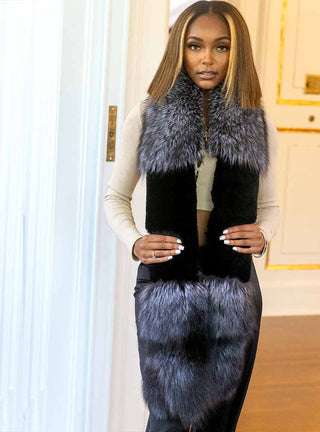 black rabbit fur and silver fox fur fling