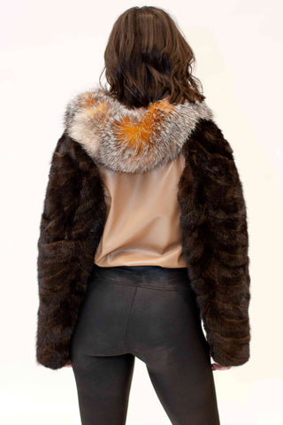 mahogany sectioned mink fur sleeves with crystal fox fur collar