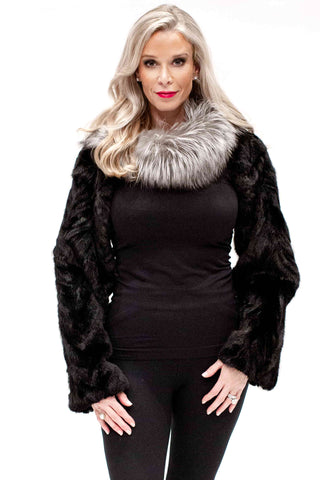 ranch sectioned mink fur sleeves with silver fox fur collar