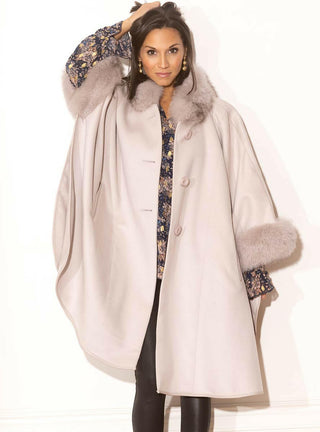 Light Gray Cashmere & Wool Blend Cape with Fox Fur Trim