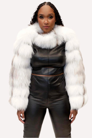 sunglow white full skin fox fur bolero jacket sleeves