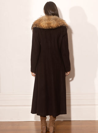 Cashmere Blend Coat with Raccoon Fur Shawl Collar.