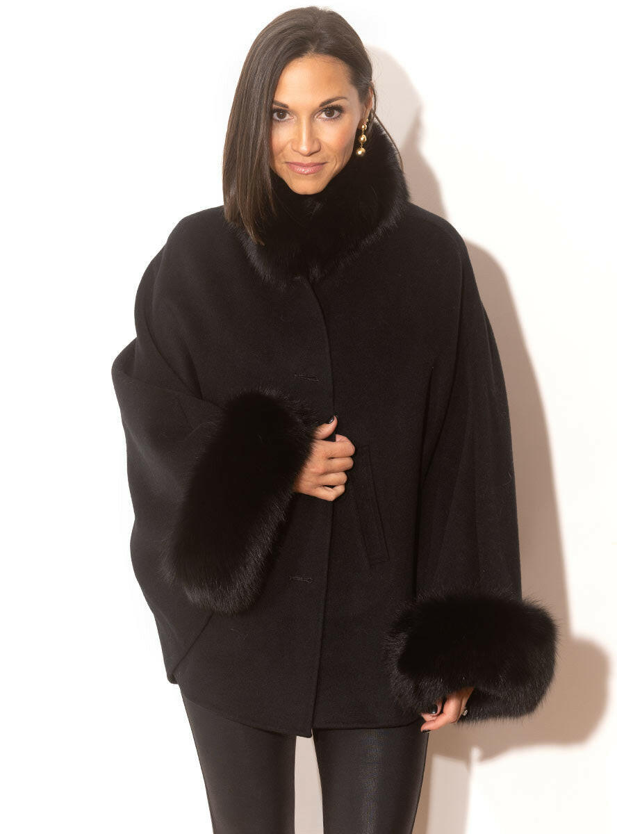 Cashmere Cape with Fox Fur Trim | Henig Furs