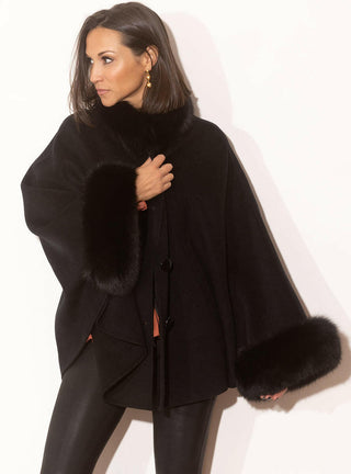 Cashmere Blend Cape with Fox Fur Trim.