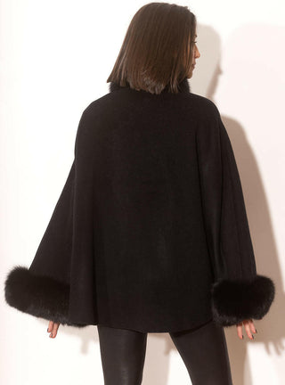 Cashmere Blend Cape with Fox Fur Trim.