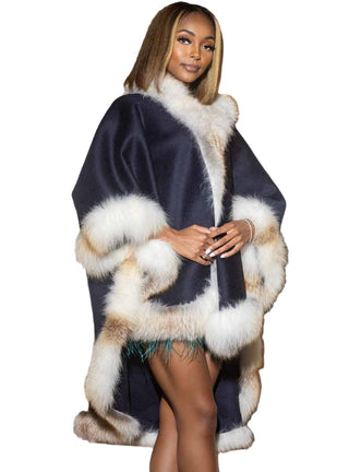 Cashmere Blend Cape with Fox Fur Trim.