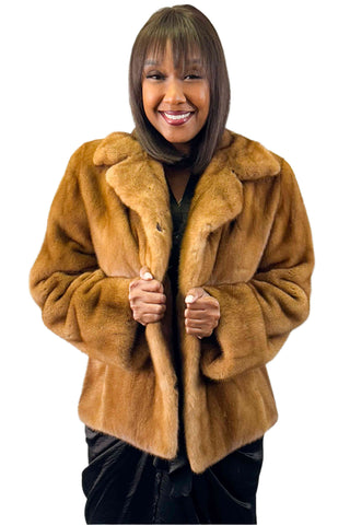 women's whisky mink fur jacket with notch collar & straight sleeves