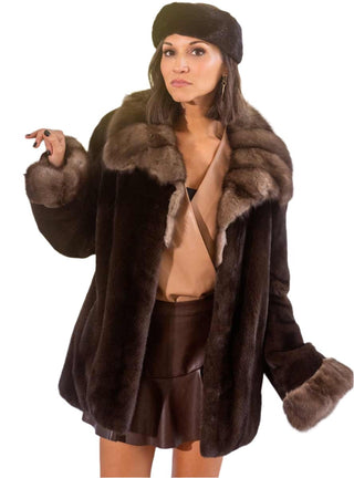 mahogany mink fur jacket with sable fur collar & cuffs