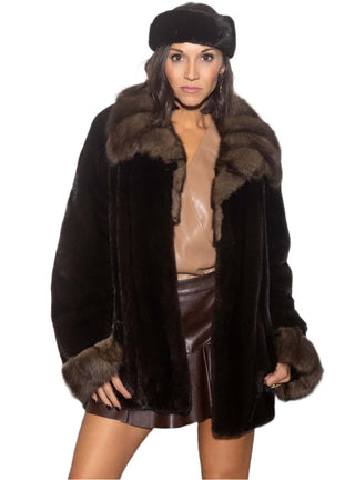 ranch mink fur jacket with sable collar & cuffs