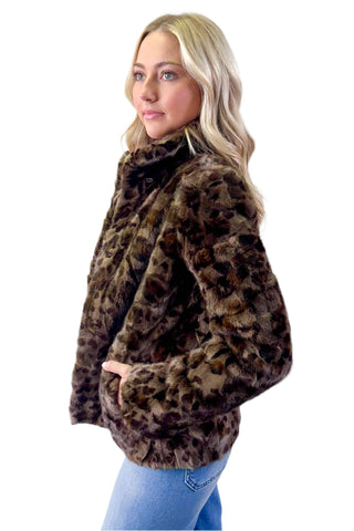 mahogany animal print sectioned mink fur jacket