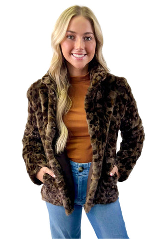 mahogany animal print sectioned mink fur jacket with straight sleeves