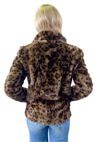 mahogany animal print sectioned mink fur jacket