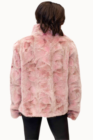 pink sectioned mink fur jacket with straight sleeves