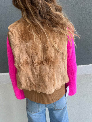 Children's Light Brown Rabbit Fur Vest