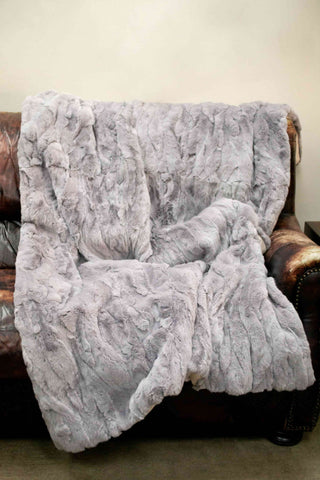 gray rabbit fur throw