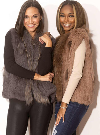 Gray & Natural Brown Knitted Rabbit Fur Vests