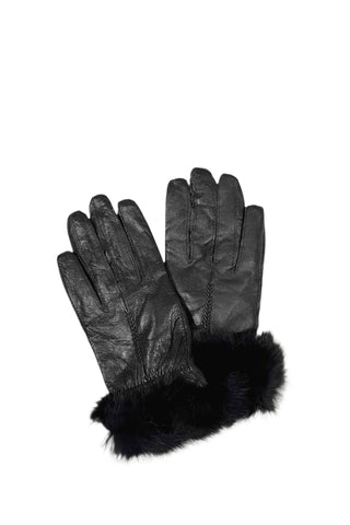 black lamb leather gloves with rabbit fur trim