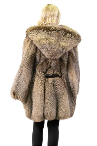 dark crystal fox fur cape with hood and leather belt-fur clearance