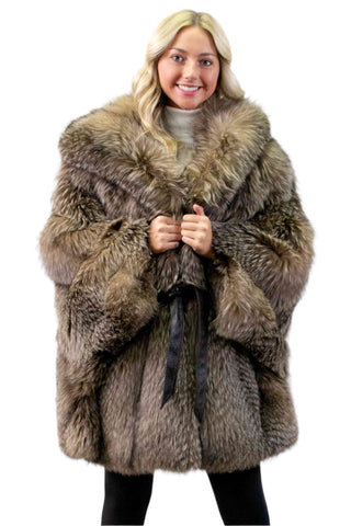 dark crystal fox fur cape with hood & leather belt - fur clearance