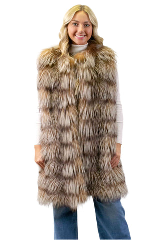 long crystal fox fur vest with leather inserts - fur clearance