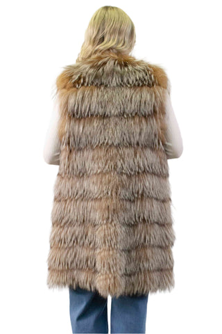 long crystal fox fur vest with leather inserts - fur clearance