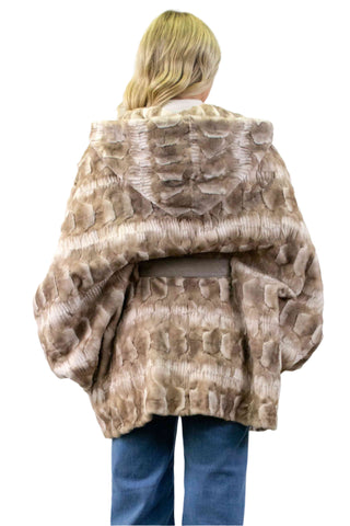 silver cross mink fur cape with hood & leather belt - fur clearance