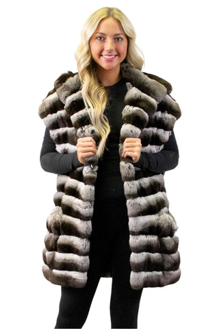 natural chinchilla fur vest with hood - fur clearance