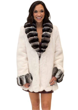 white mink fur jacket with chinchilla fur trim