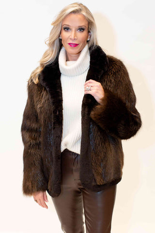 beaver fur bolero jacket with sheared beaver fur trim