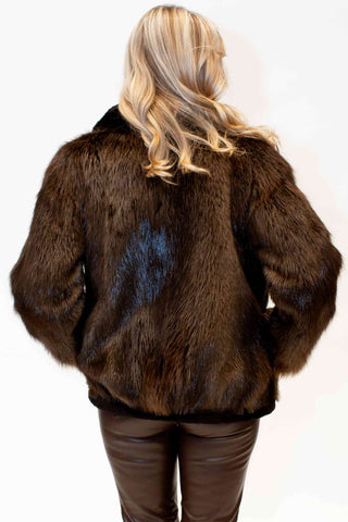 women's beaver fur jacket with sheared beaver fur trim