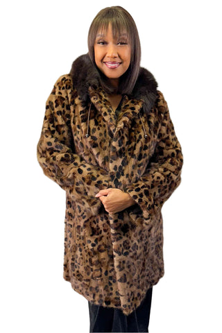 demi buff animal print sectioned mink fur stroller with fox fur trim hood