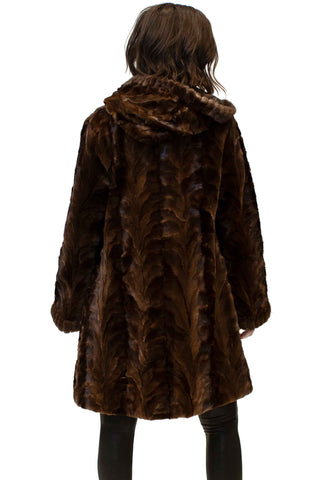 brown reversible sheared sectioned mink fur stroller with hood