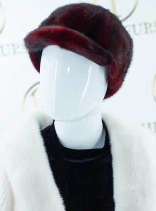 men's burgundy mink fur baseball cap