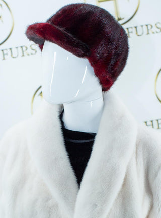 men's burgundy mink fur baseball hat