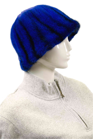 blue mink fur bucket hat