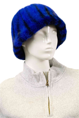 blue mink fur bucket hat