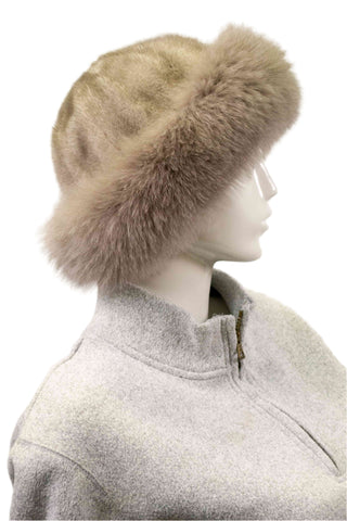 gray mink fur hat with fox fur trim