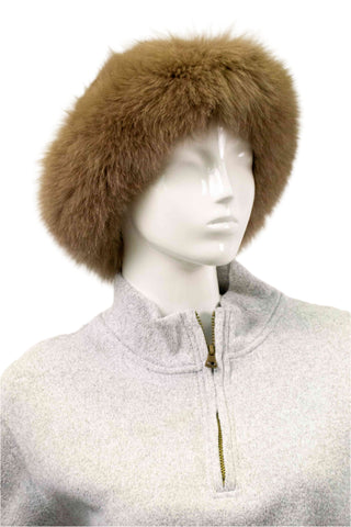 light brown mink fur hat with fox fur trim