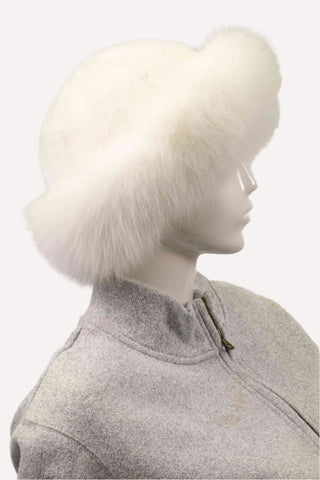 white mink fur hat with fox fur trim