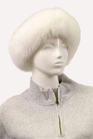 white mink fur hat with fox fur trim