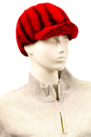 red mink fur baseball cap