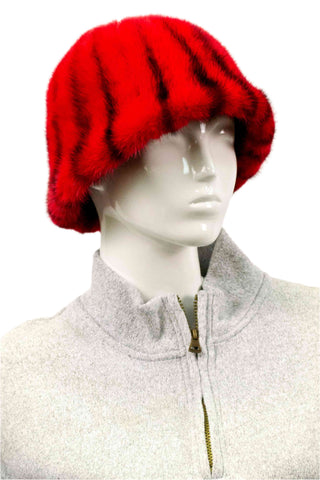 red mink fur bucket hat