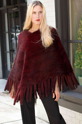 burgundy knitted mink fur poncho