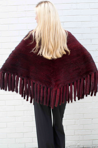 burgundy knitted mink fur poncho