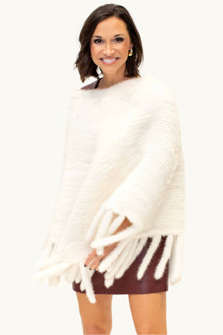 white knitted mink fur poncho