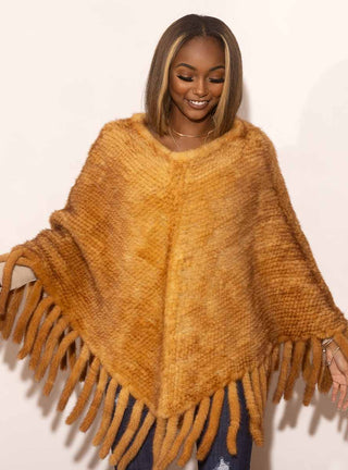 Whisky Knitted Mink Fur Poncho