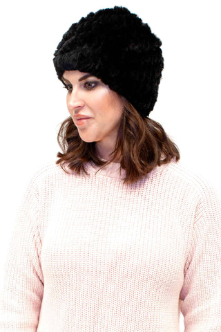 Knitted Rex Rabbit Fur Stretch Beanie.