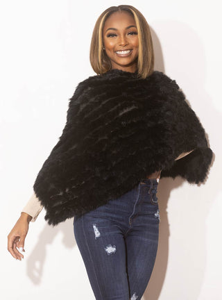 Black Knitted Rabbit Fur Poncho