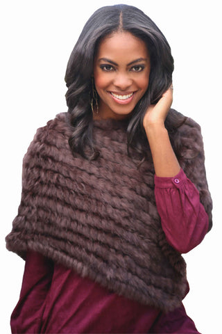 dark brown knitted rabbit fur poncho