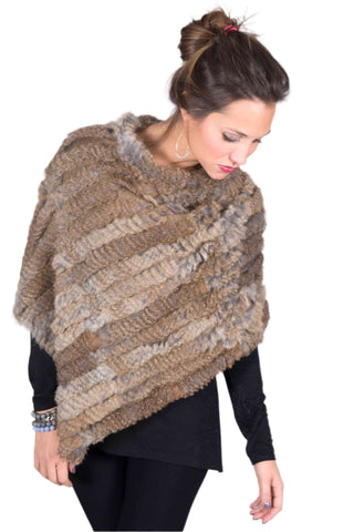 natural brown knitted rabbit fur poncho